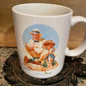 Vintage 1987 Norman Rockwell  Catching the Big one coffee mug